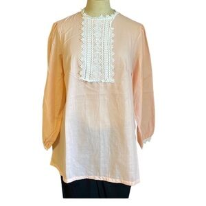 VTG Prairie Peasant Sears Lace Bib Top 38 Peach White Granny Cottagecore Med